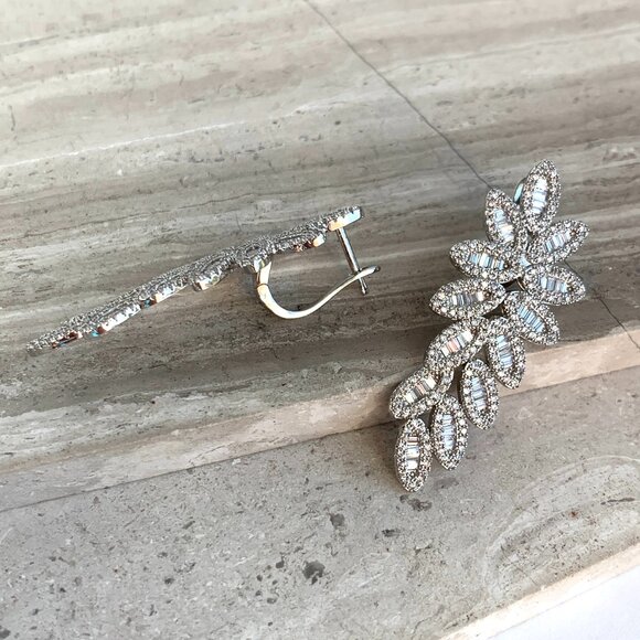 NEW ~ Anthropologie Pavé X Baguette Fancy Flower Drop Stud Silver Earrings - Picture 10 of 14